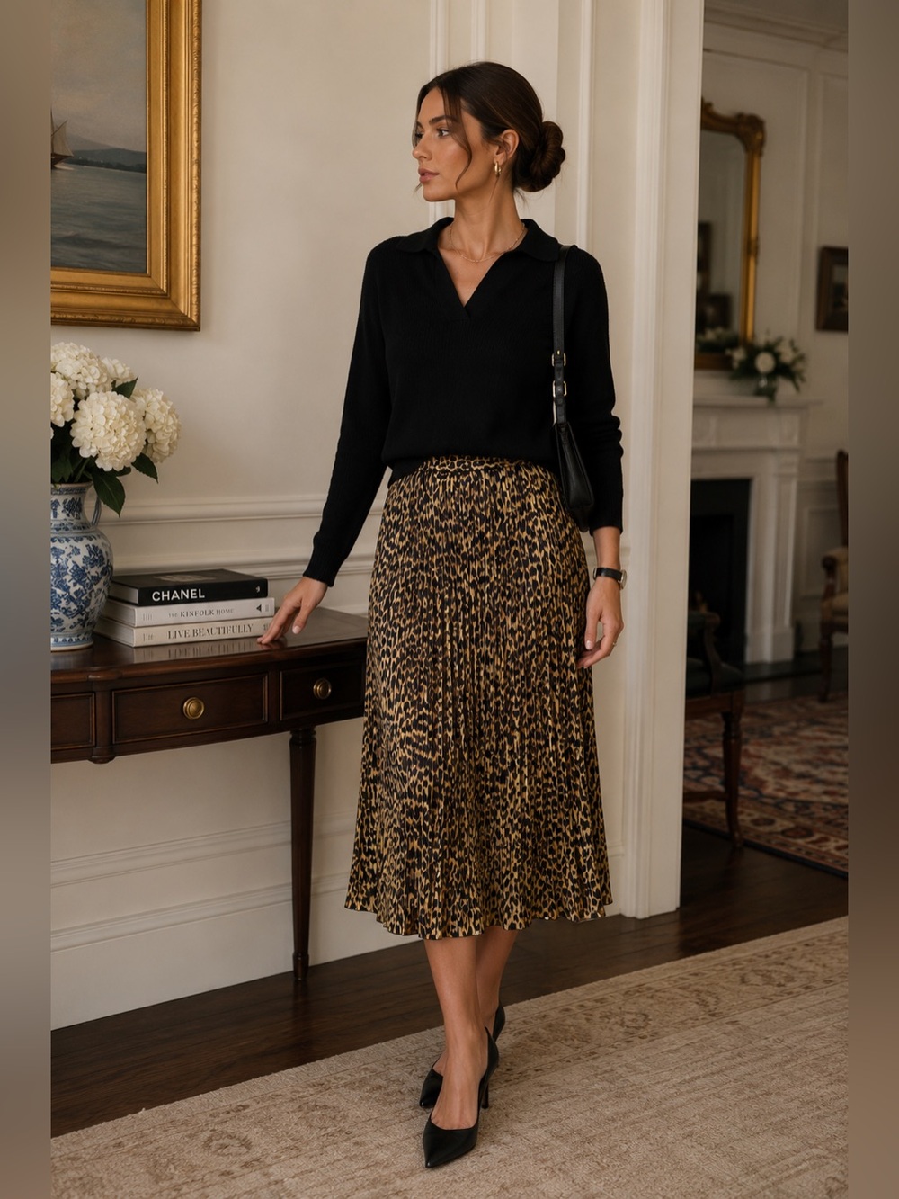 JH Collectibles Leopard Print Pleated Midi Skirt Size 4 Animal Print Vintage USA